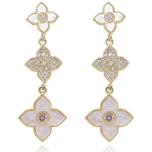 Beautiful‎ Sparkling Clover Dangle Earrings | Gold Plated 316L